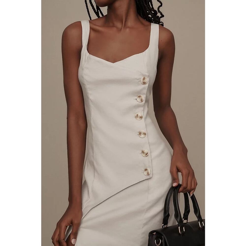 Anthropologie Cream Button-Accent Midi Dress - Picture 3 of 10